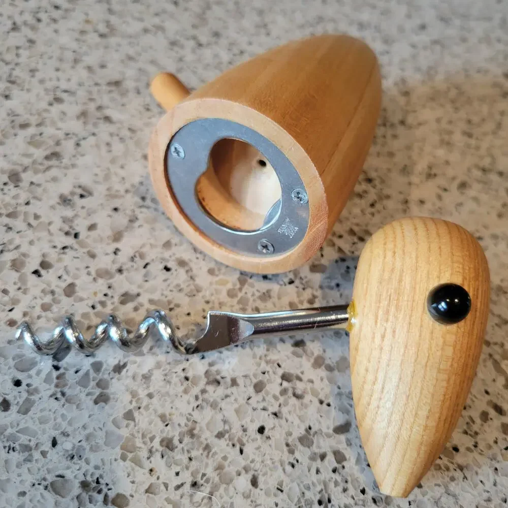 VTG MCM Handcrafted Wood Bird Corkscrew Bottle Opener Stainless Made in Japan